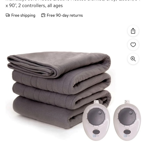 Mainstays Soft Fleece Electric Heated Blanket, Gray, Queen, 84"
× 90", 2 control - Picture 6 of 15